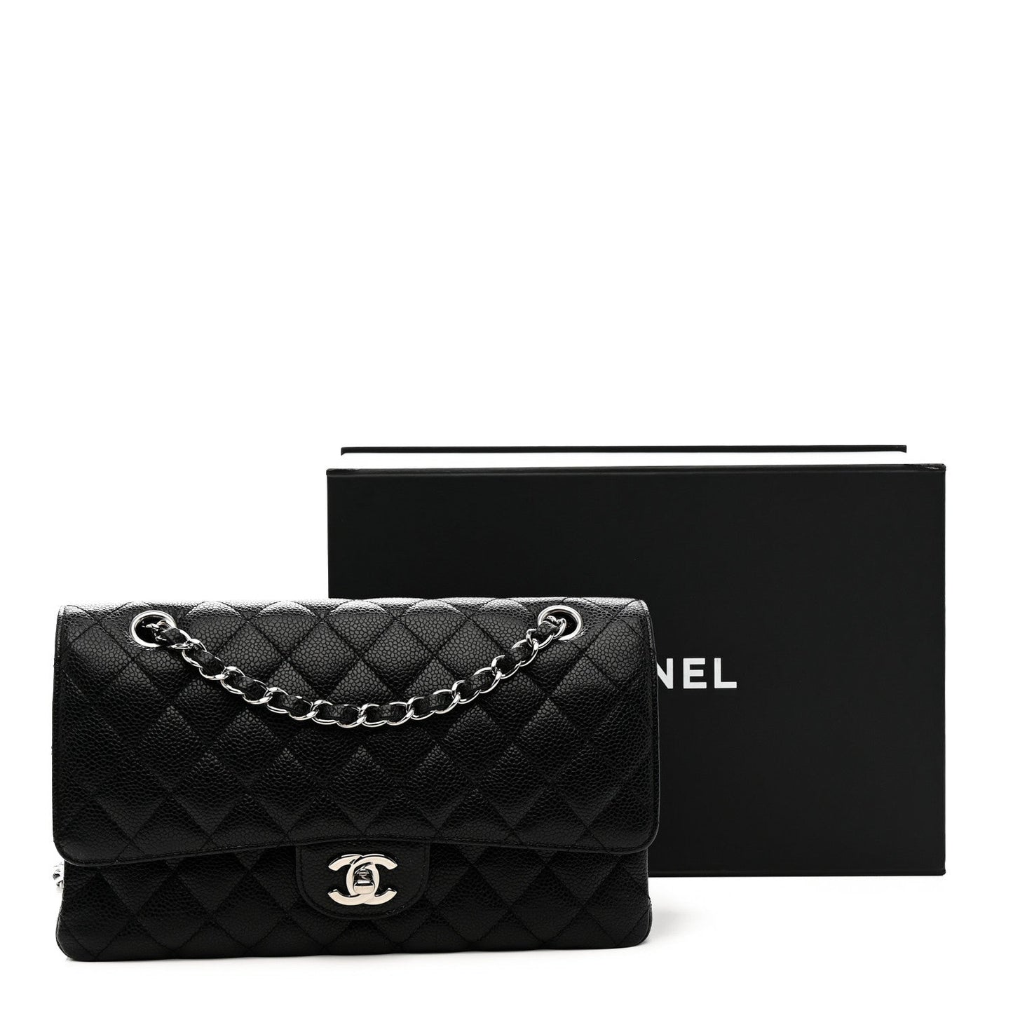 Caviar Quilted Medium Double Flap Black