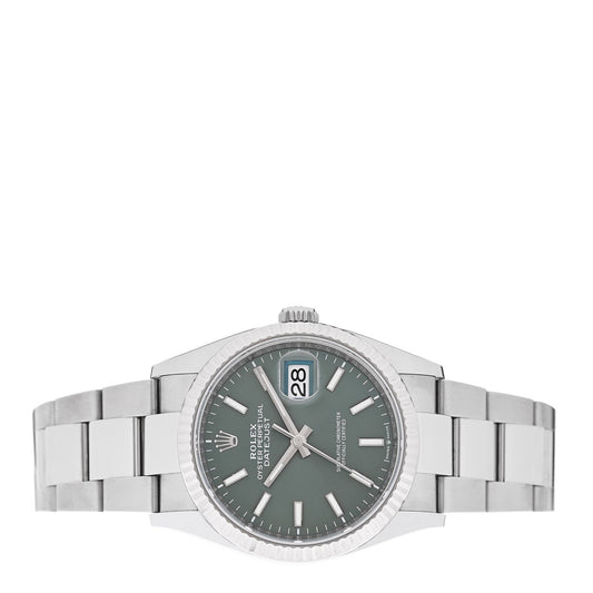 Stainless Steel 18K White Gold 36mm Oyster Perpetual Datejust Watch Mint Green 126234