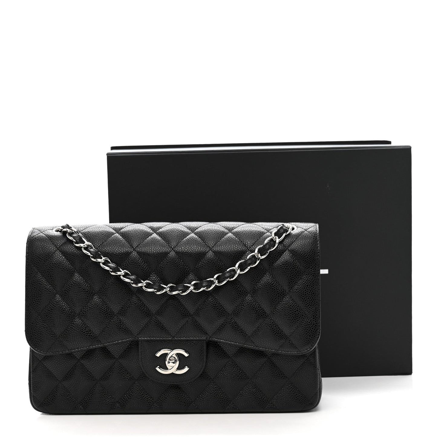 Caviar Quilted Jumbo Double Flap Black