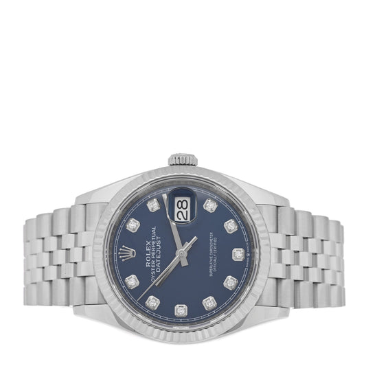 Stainless Steel 18K White Gold Diamond 36mm Oyster Perpetual Datejust Watch Bright Blue 126234