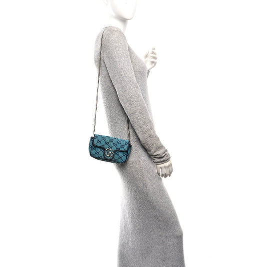 Monogram Multicolor Matelasse Diagonal Super Mini GG Marmont Shoulder Bag Light Blue