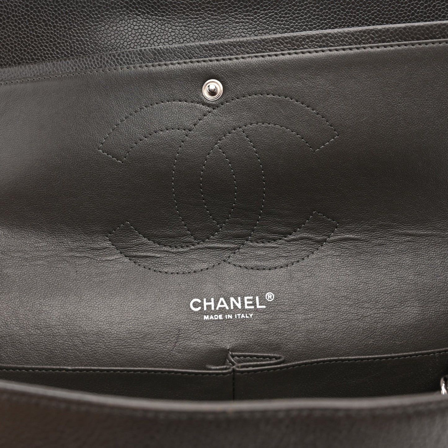 Caviar Quilted Jumbo Double Flap Grey