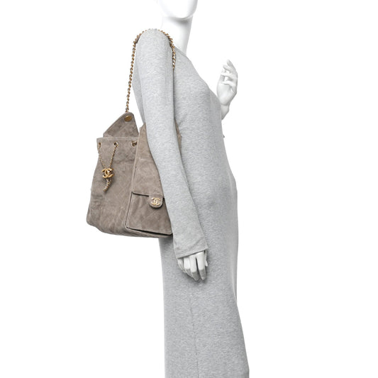 Suede Quilted Medium Chanel 25 Handbag Grey