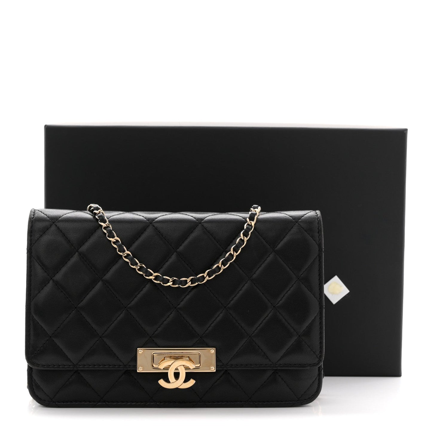 Lambskin Quilted Golden Class Wallet on Chain WOC Black