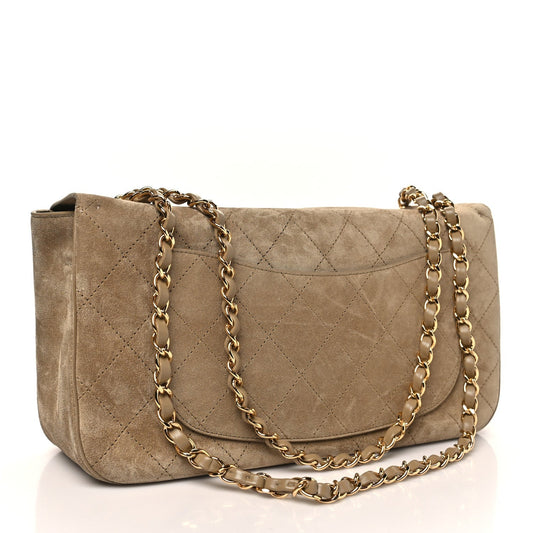Suede Calfskin Small Souplissimo Maxi Flap Dark Beige
