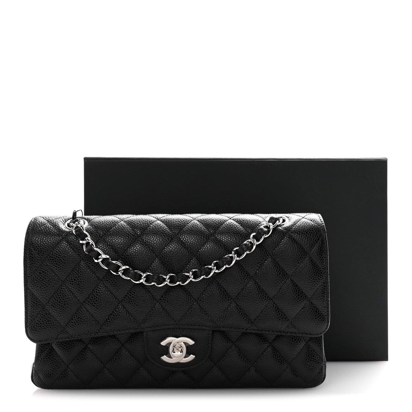 Caviar Quilted Medium Double Flap Black