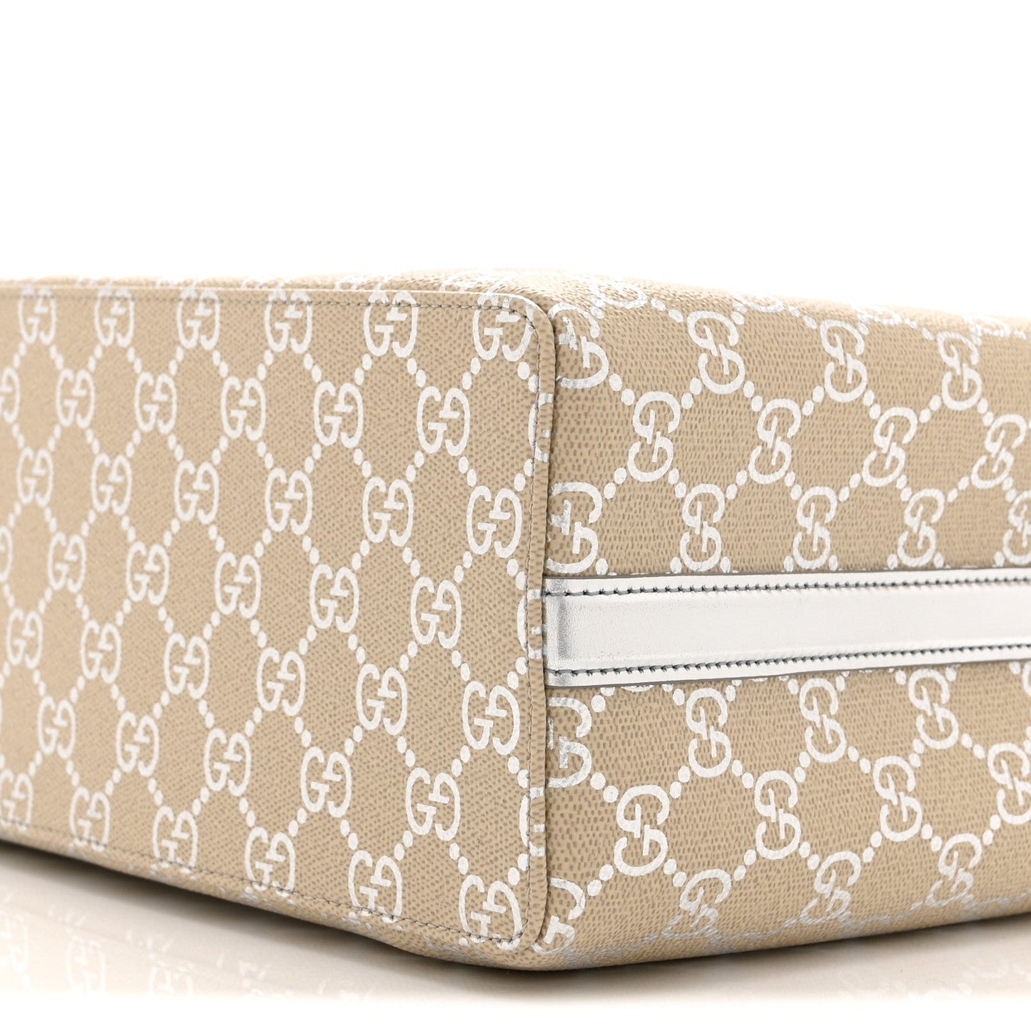 GG Supreme Monogram Emblem Medium Tote Bag Beige Silver