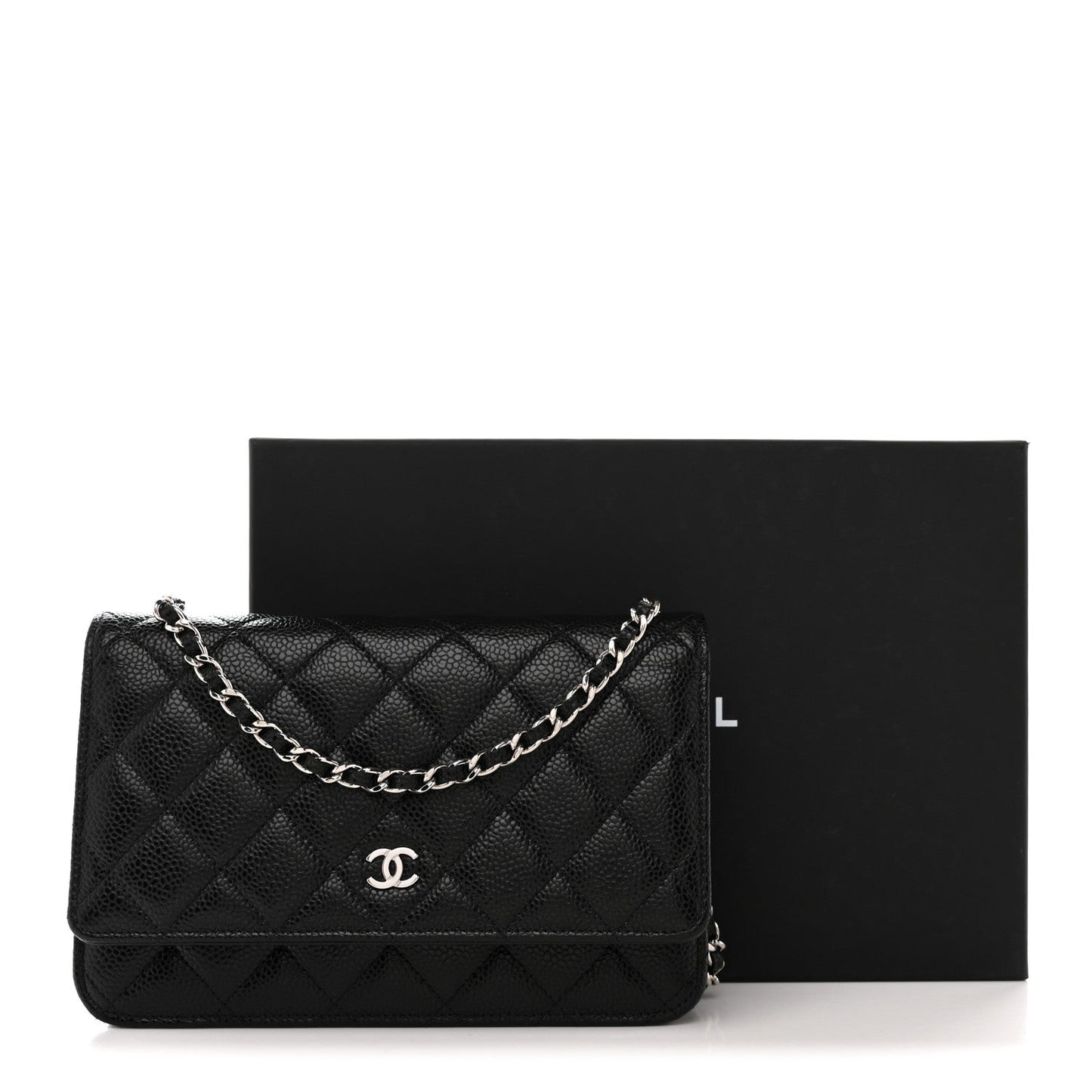 Caviar Quilted Wallet on Chain WOC Black