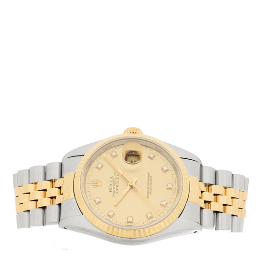 Stainless Steel 18K Yellow Gold Diamond 36mm Oyster Perpetual Datejust Watch Champagne 16233
