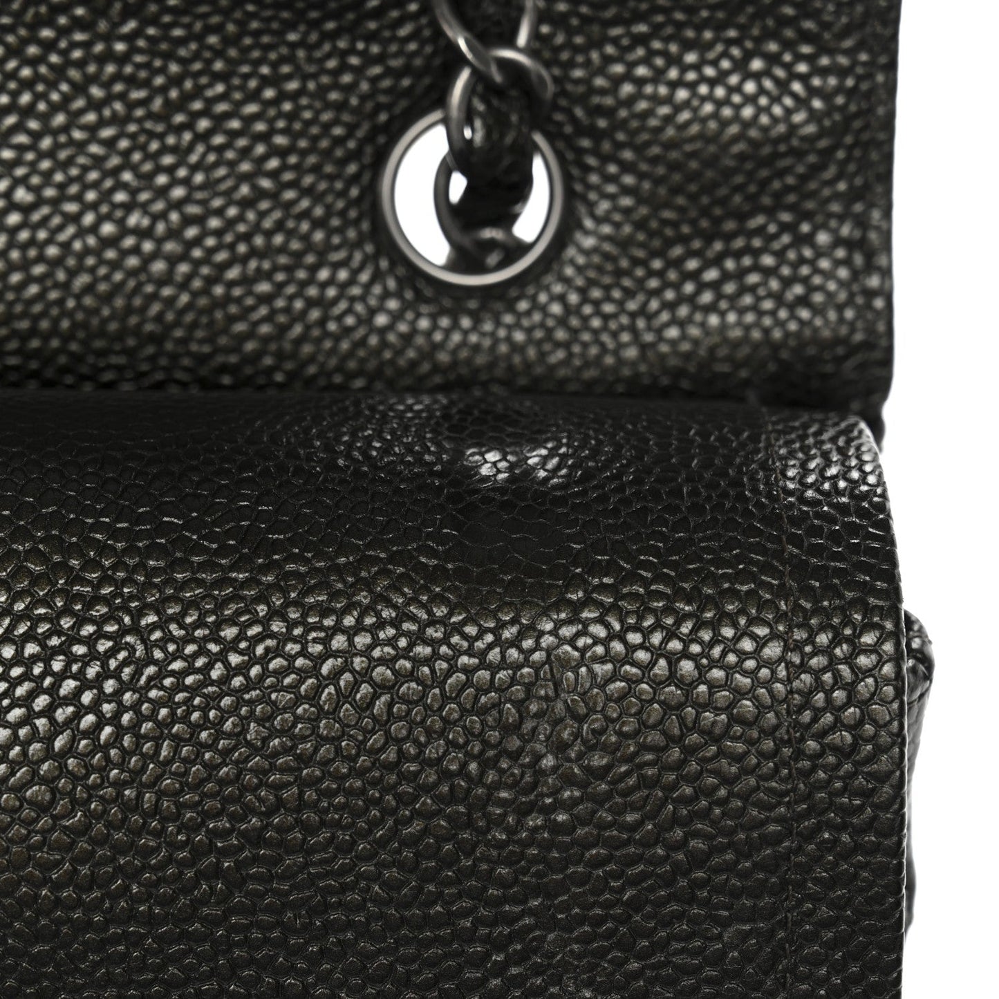 Metallic Caviar Quilted Medium Double Flap Dark Charcoal