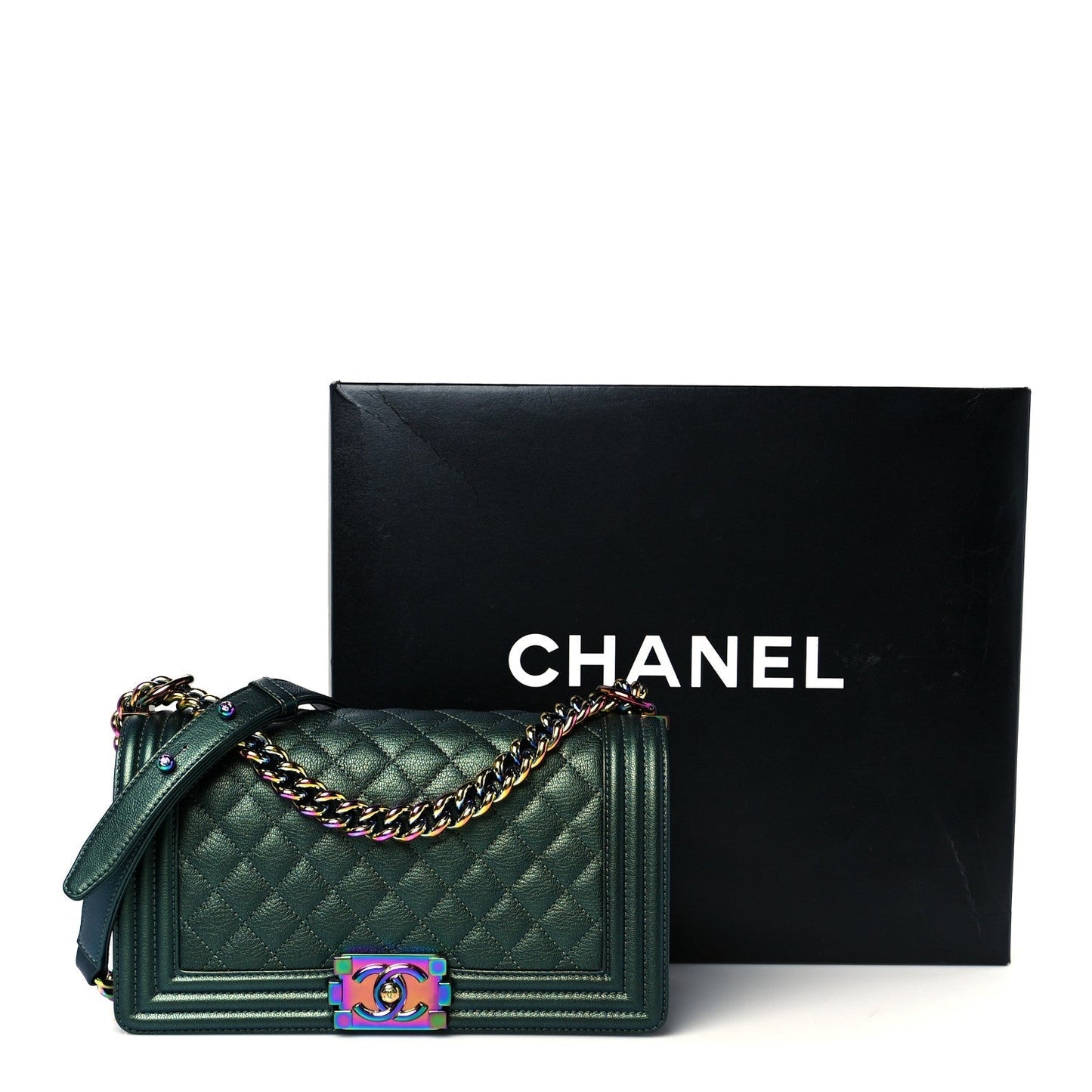 Iridescent Goatskin Quilted Medium Boy Flap Green
