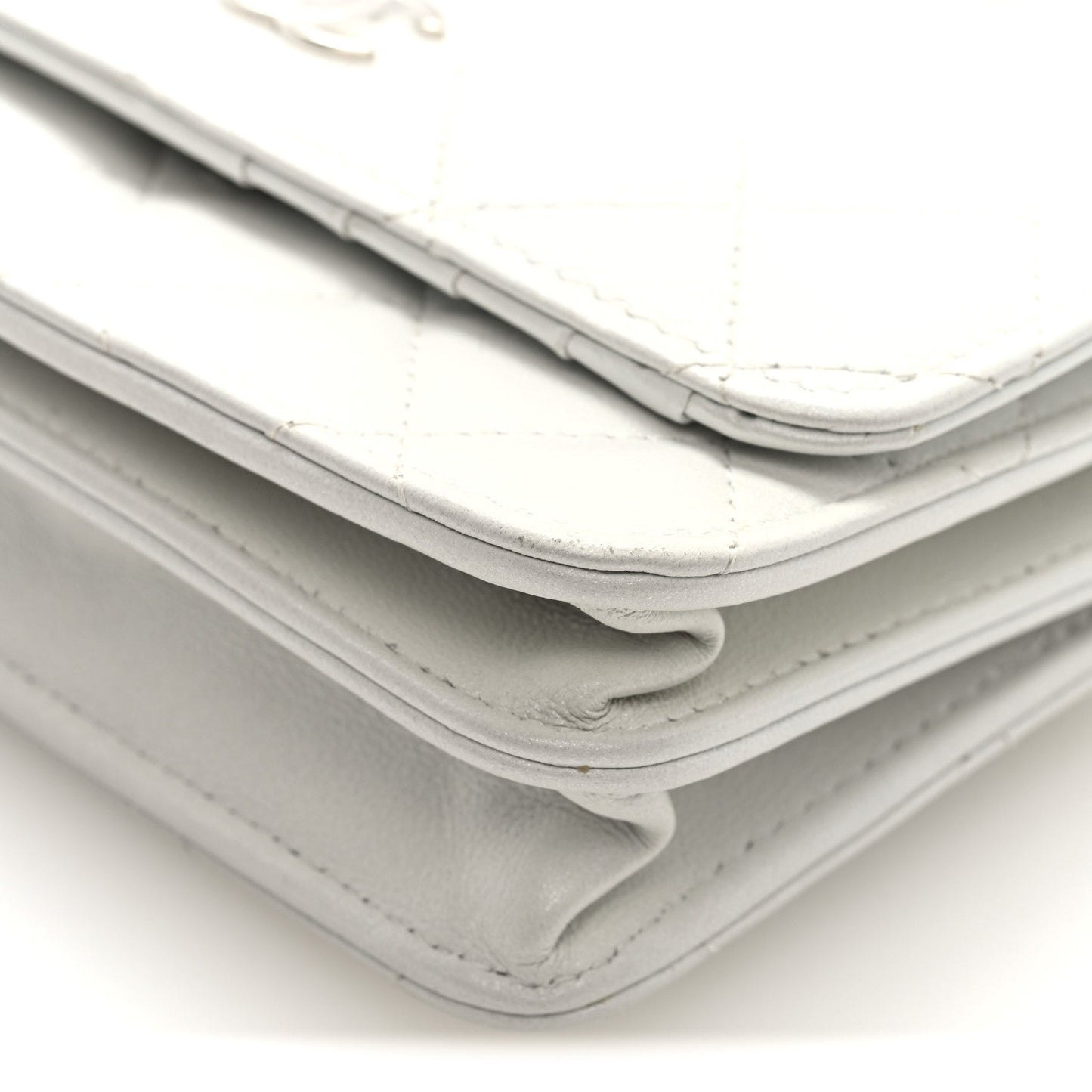 Lambskin Quilted Mini Pearl Wallet On Chain WOC White