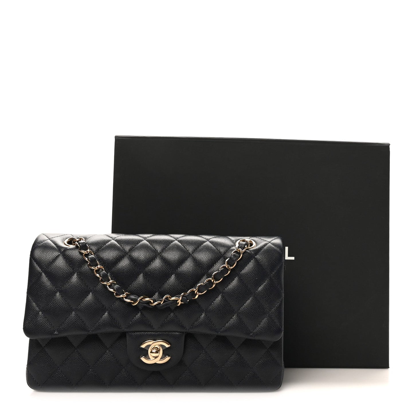 Caviar Quilted Medium Double Flap Navy