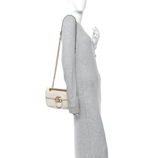 Calfskin Matelasse Mini GG Marmont Shoulder Bag White