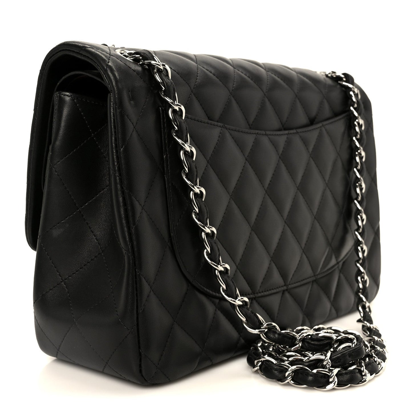 Lambskin Quilted Jumbo Double Flap Black