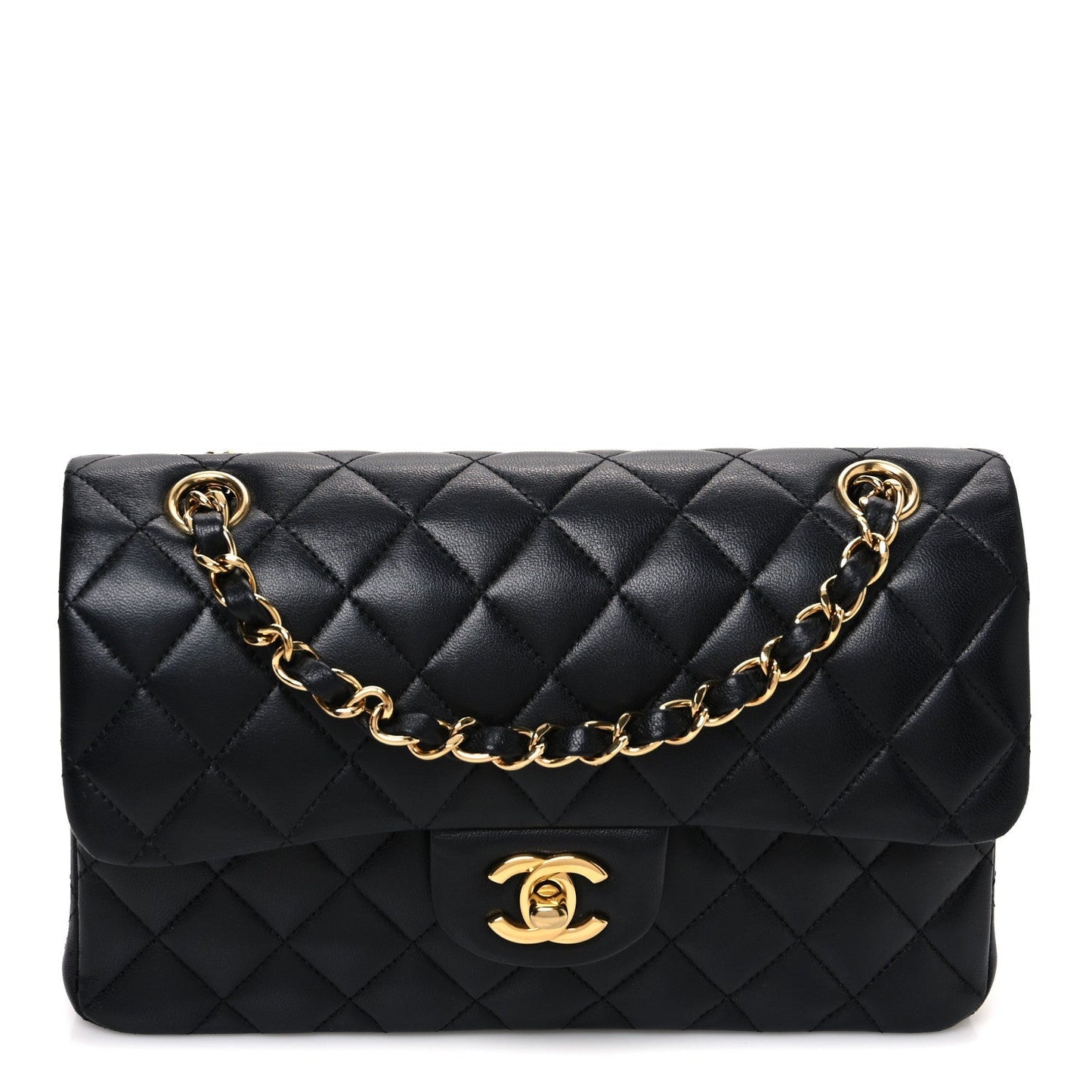 Lambskin Quilted Small Double Flap Black