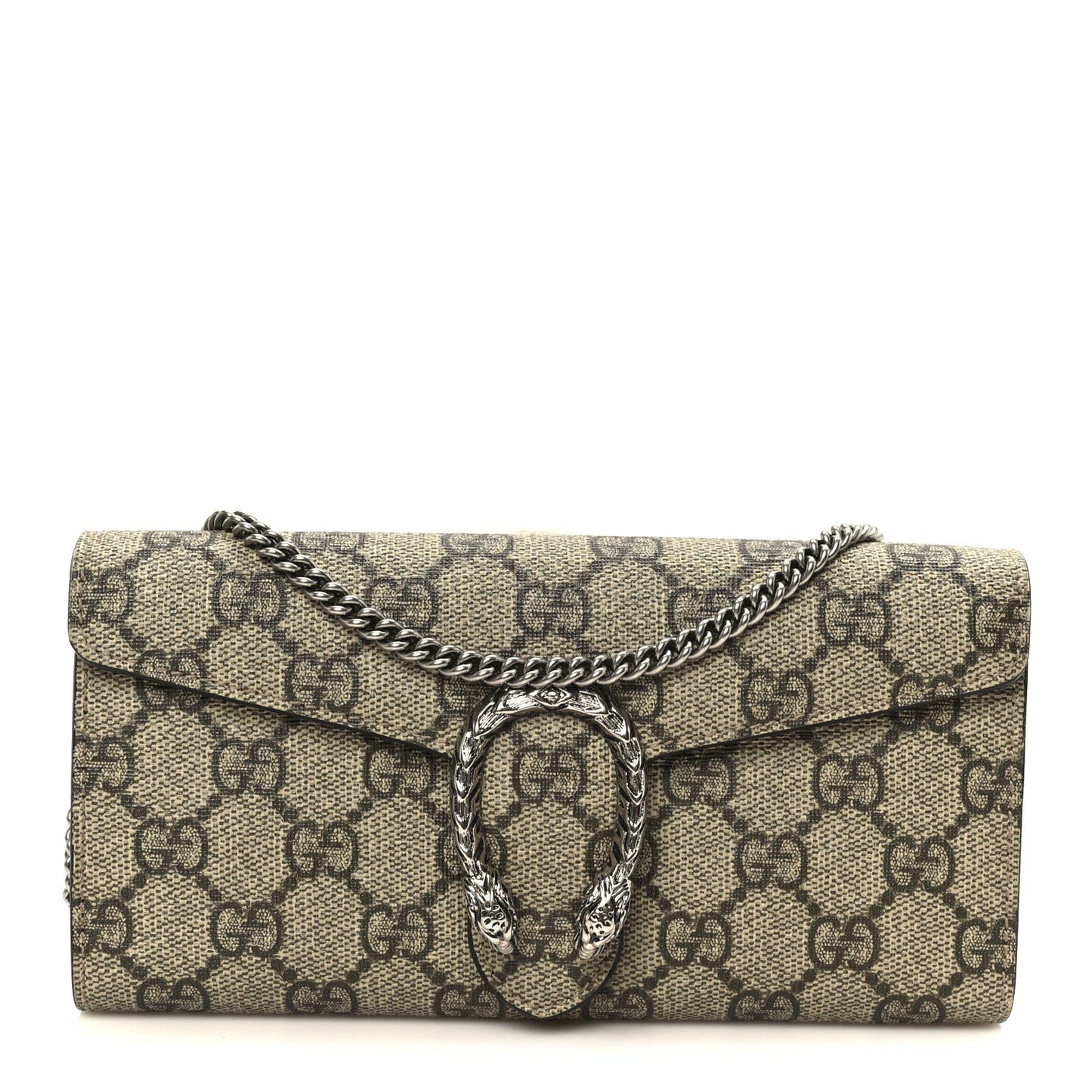 GG Supreme Monogram Dionysus Chain Clutch Wallet Beige Taupe