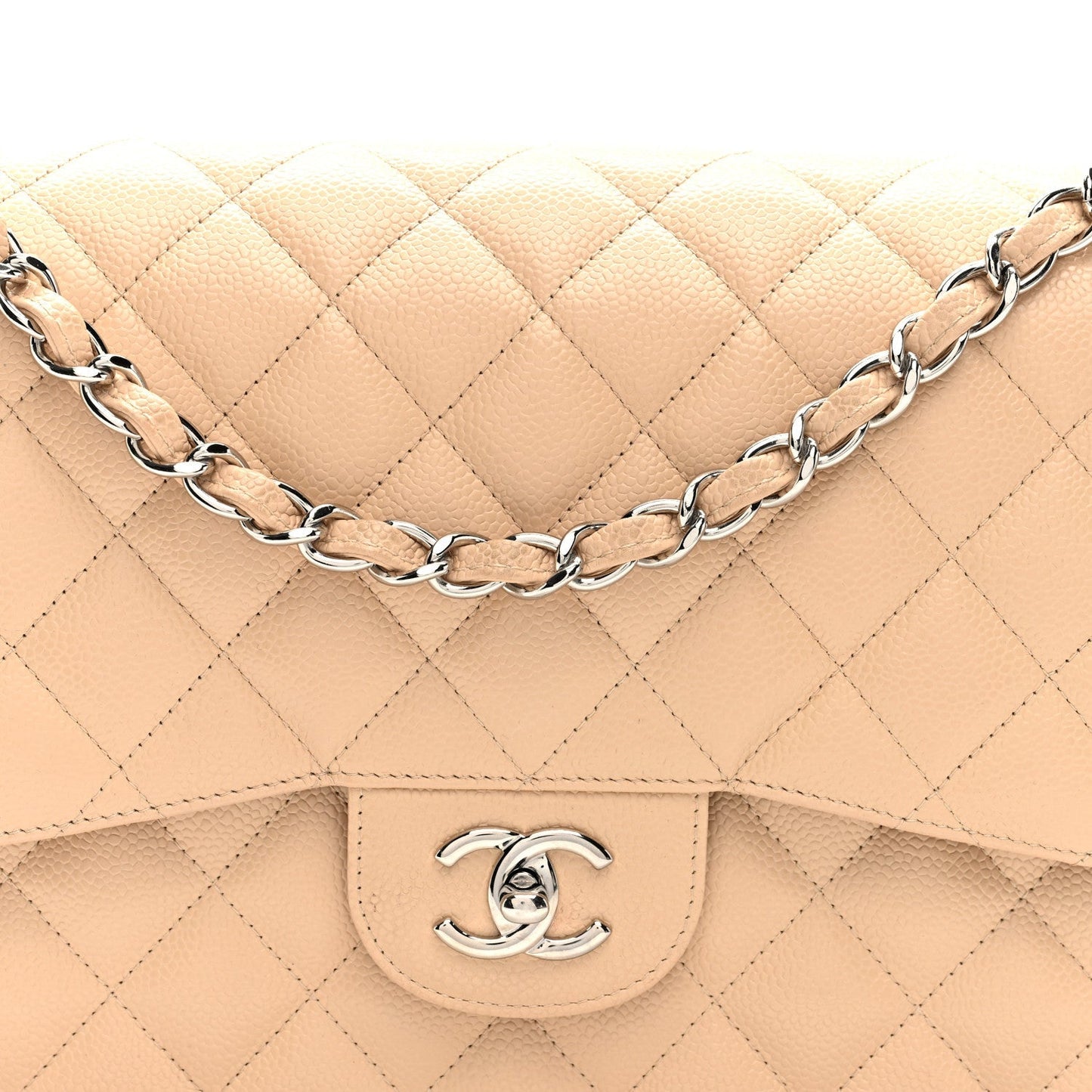 Caviar Quilted Jumbo Double Flap Beige