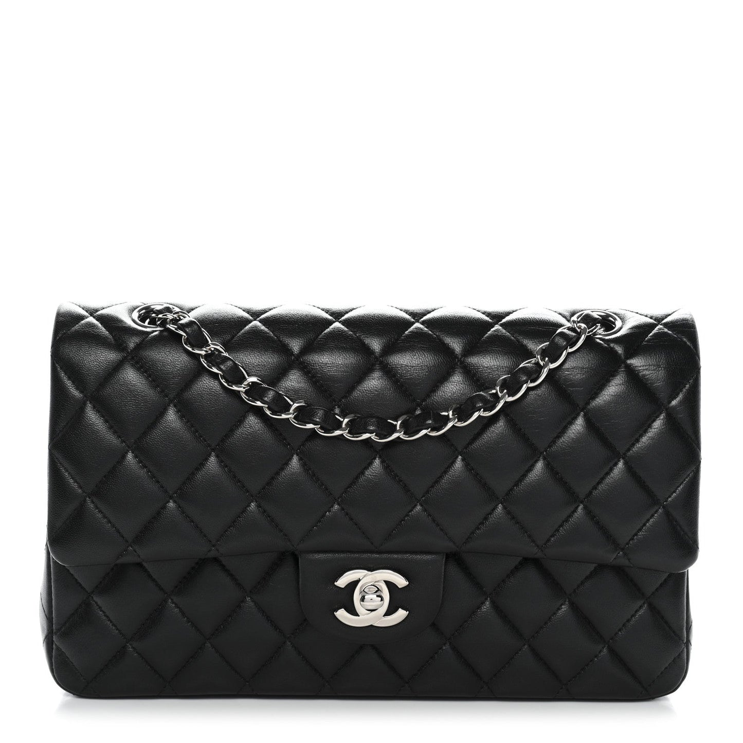 Lambskin Quilted Medium Double Flap Black