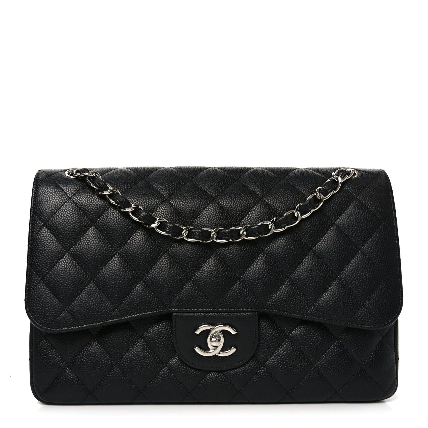 Caviar Quilted Jumbo Double Flap Black