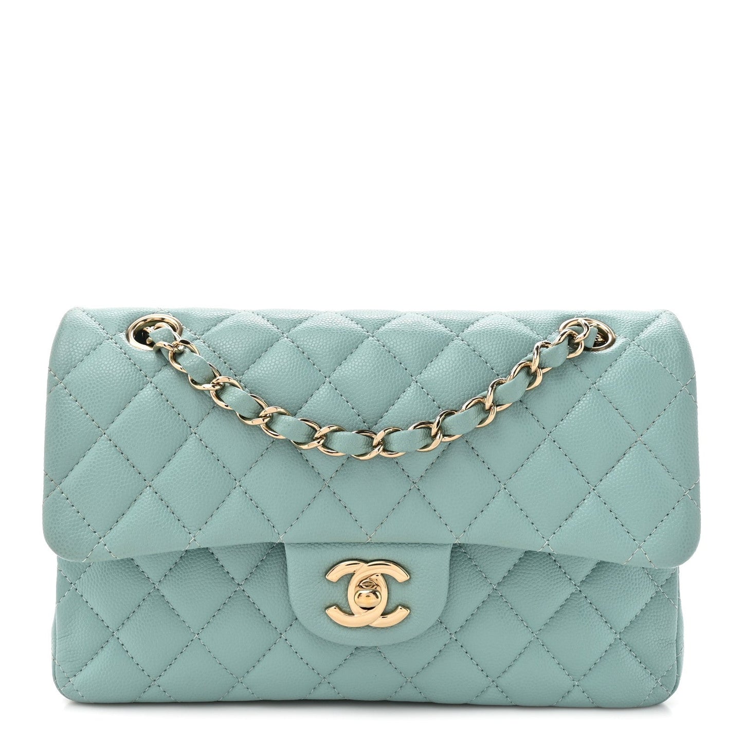 Caviar Quilted Small Double Flap Light Blue