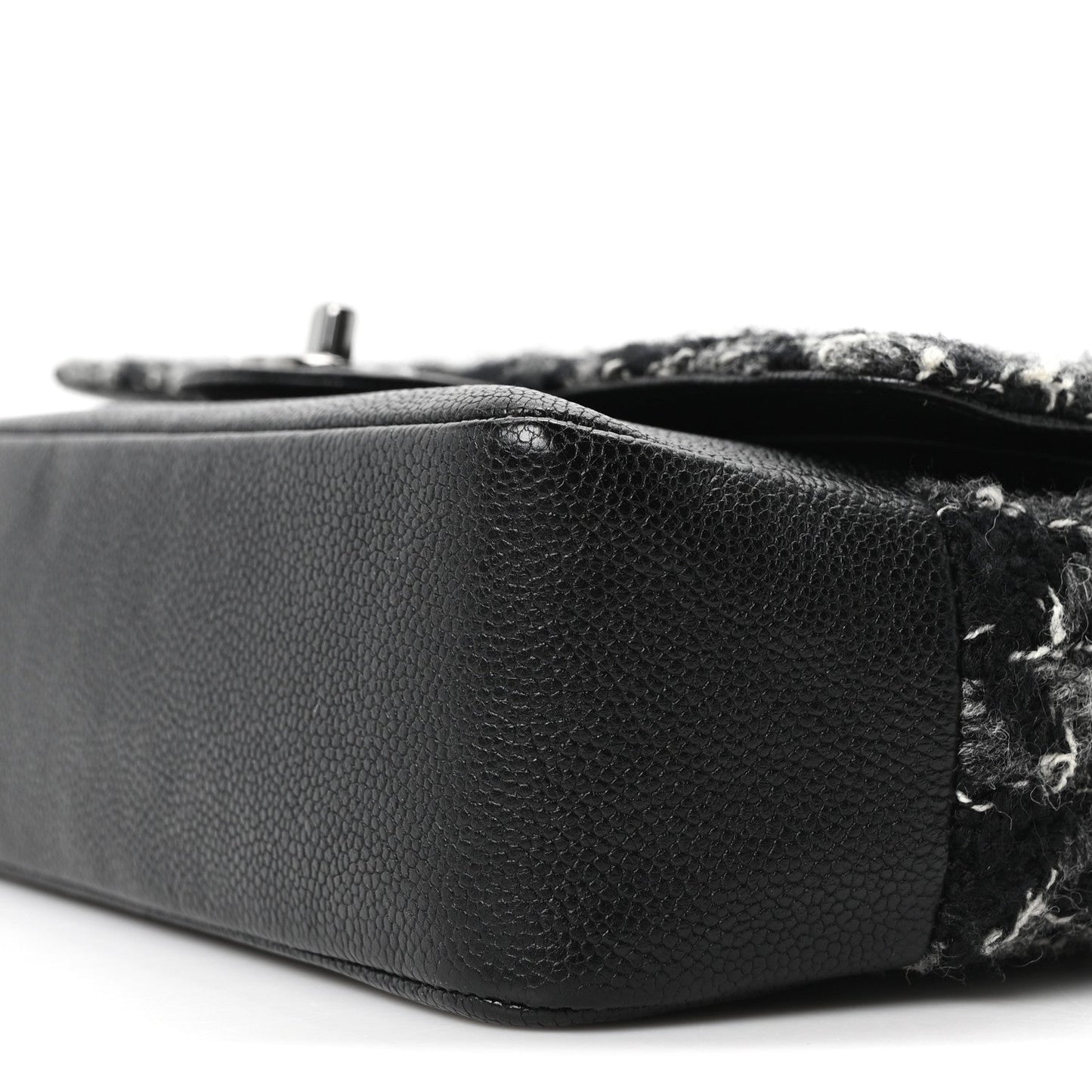 Caviar Tweed Houndstooth Quilted Medium Double Flap Black Grey