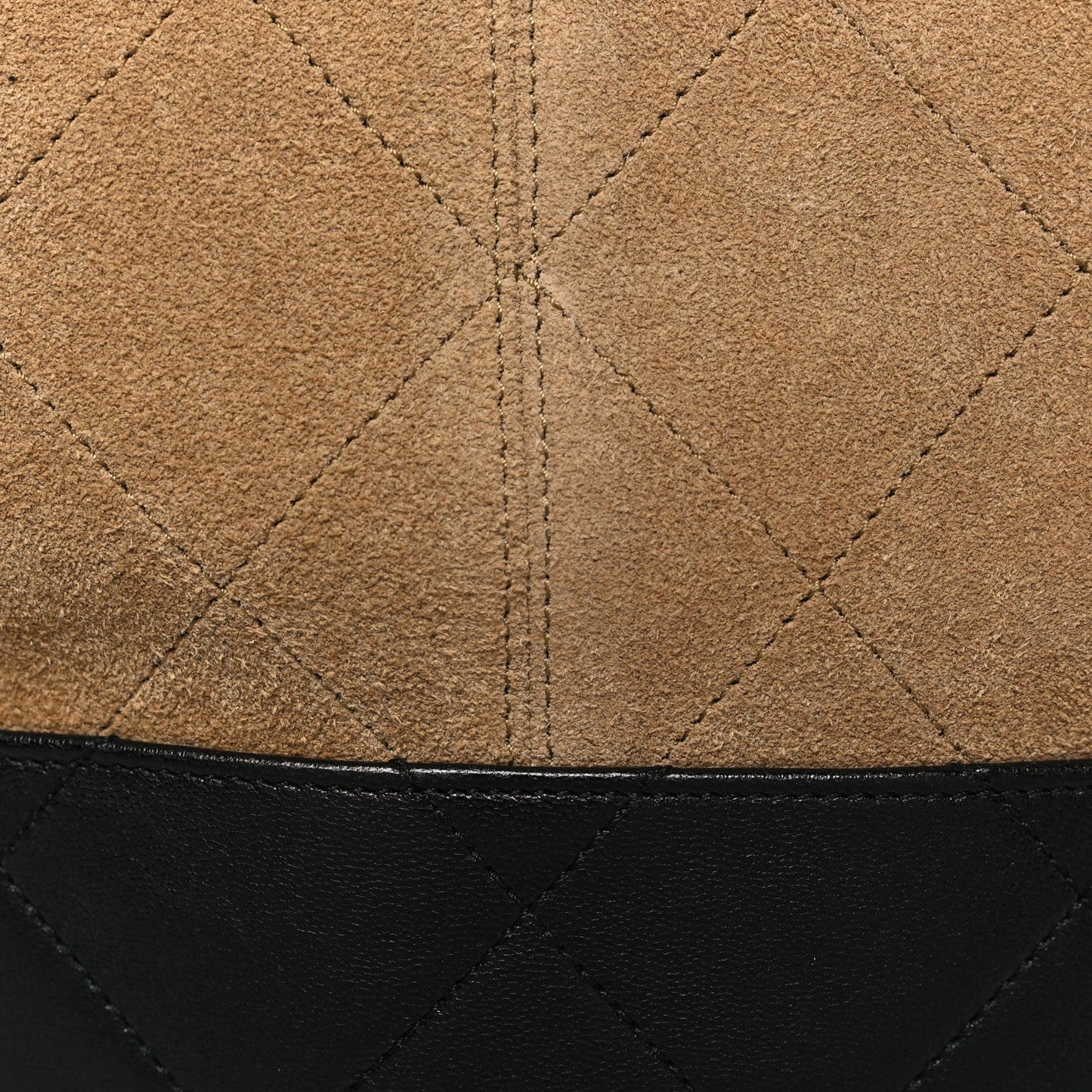 Suede Shiny Lambskin Quilted Large Shopping Bag Beige Black
