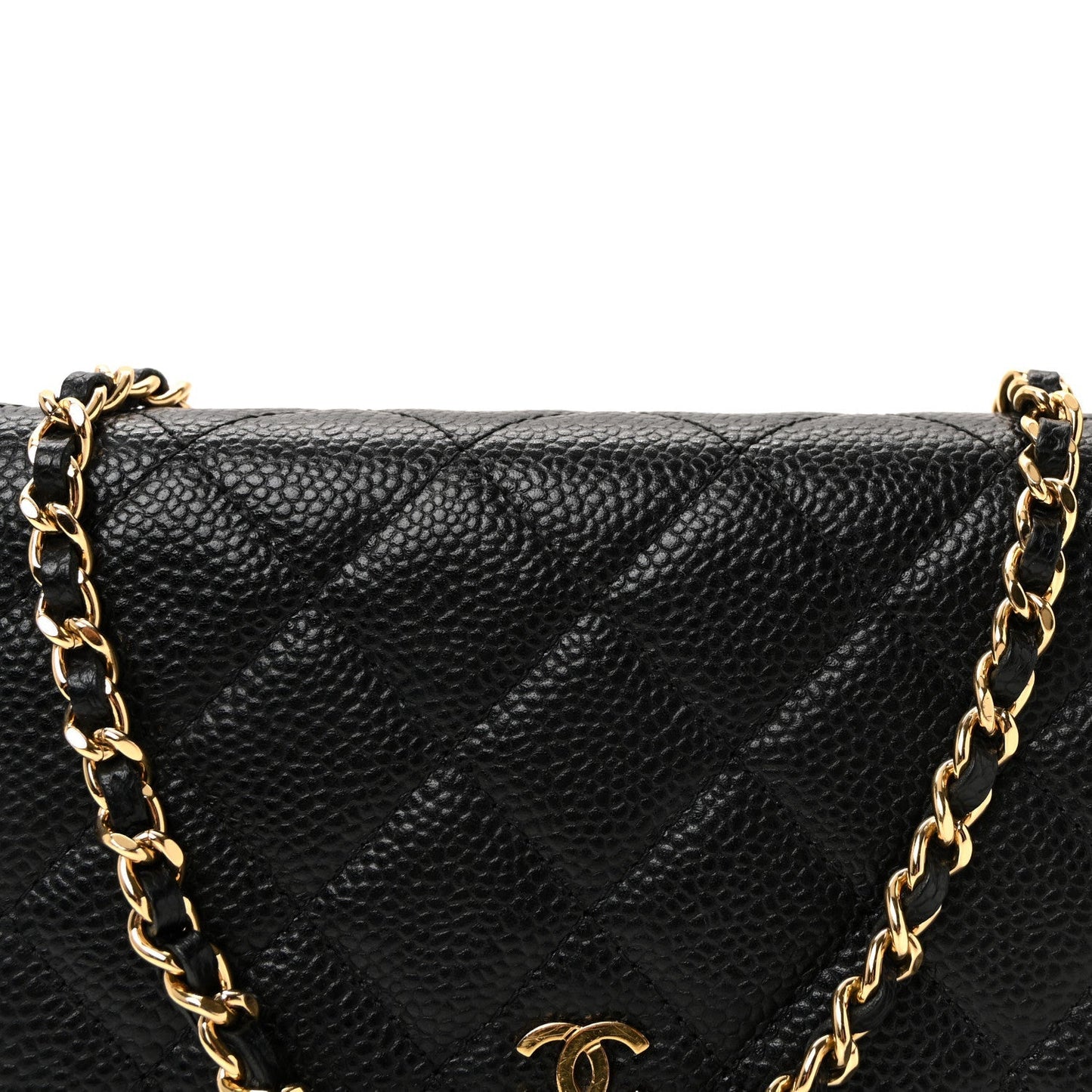 Caviar Quilted Wallet on Chain WOC Black