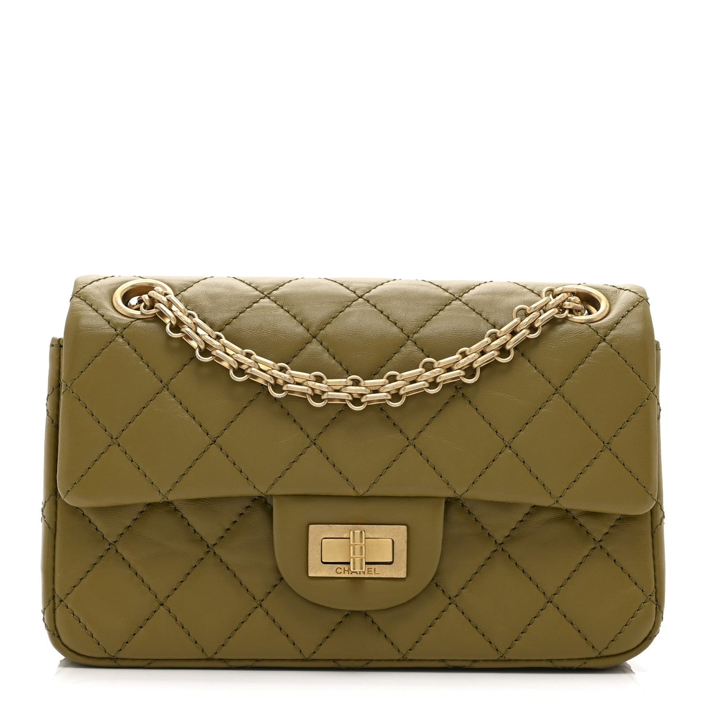 Aged Calfskin Quilted 2.55 Reissue 224 Flap  Khaki