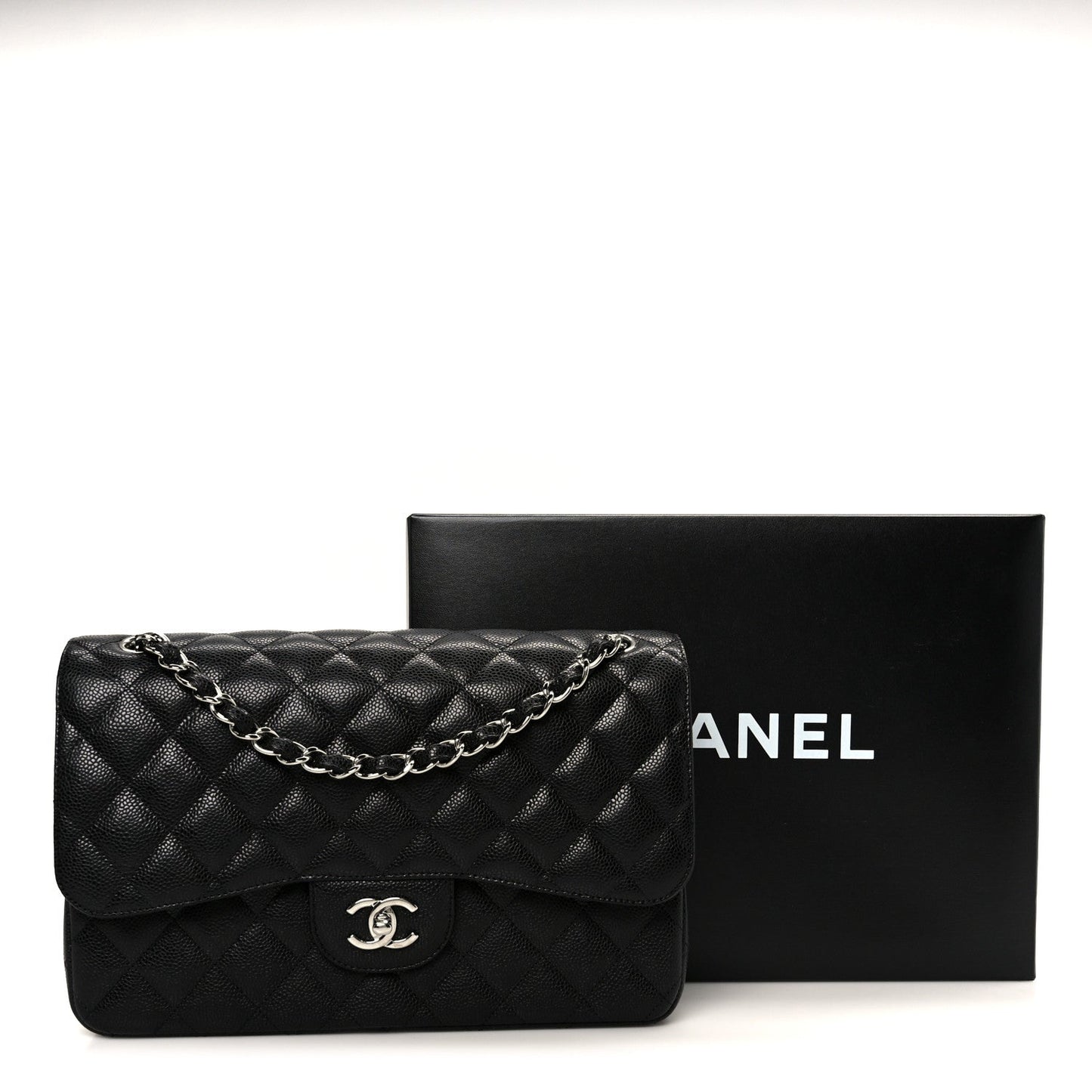 Caviar Quilted Jumbo Double Flap Black