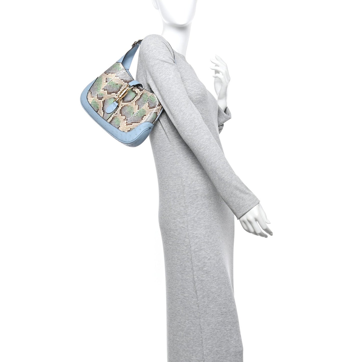 Snakeskin Ostrich Calfskin Small Jackie 1961 Hobo Blue Multicolor