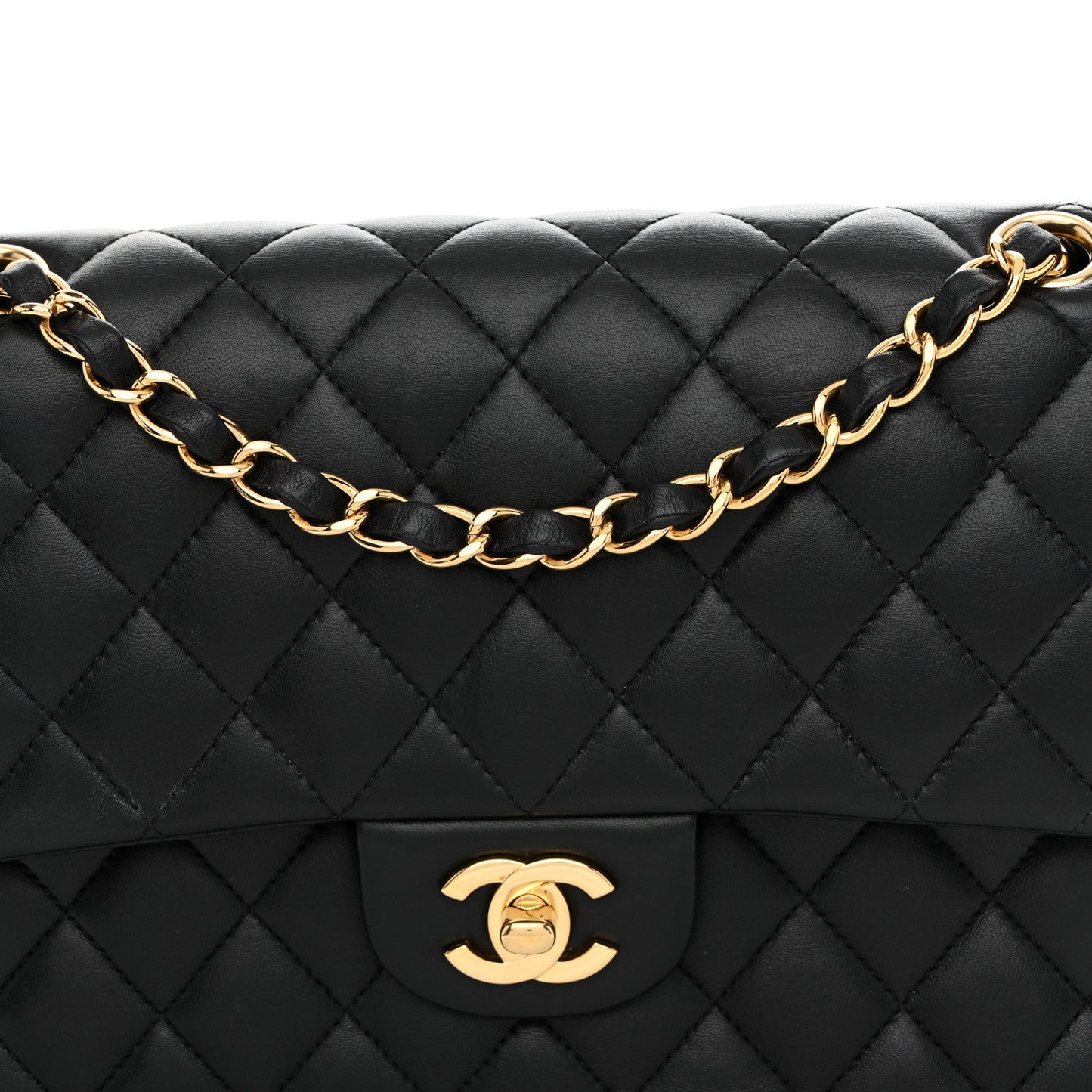 Lambskin Quilted Medium Double Flap Black