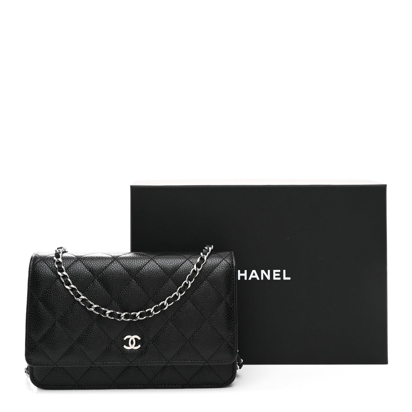 Caviar Quilted Wallet on Chain WOC Black