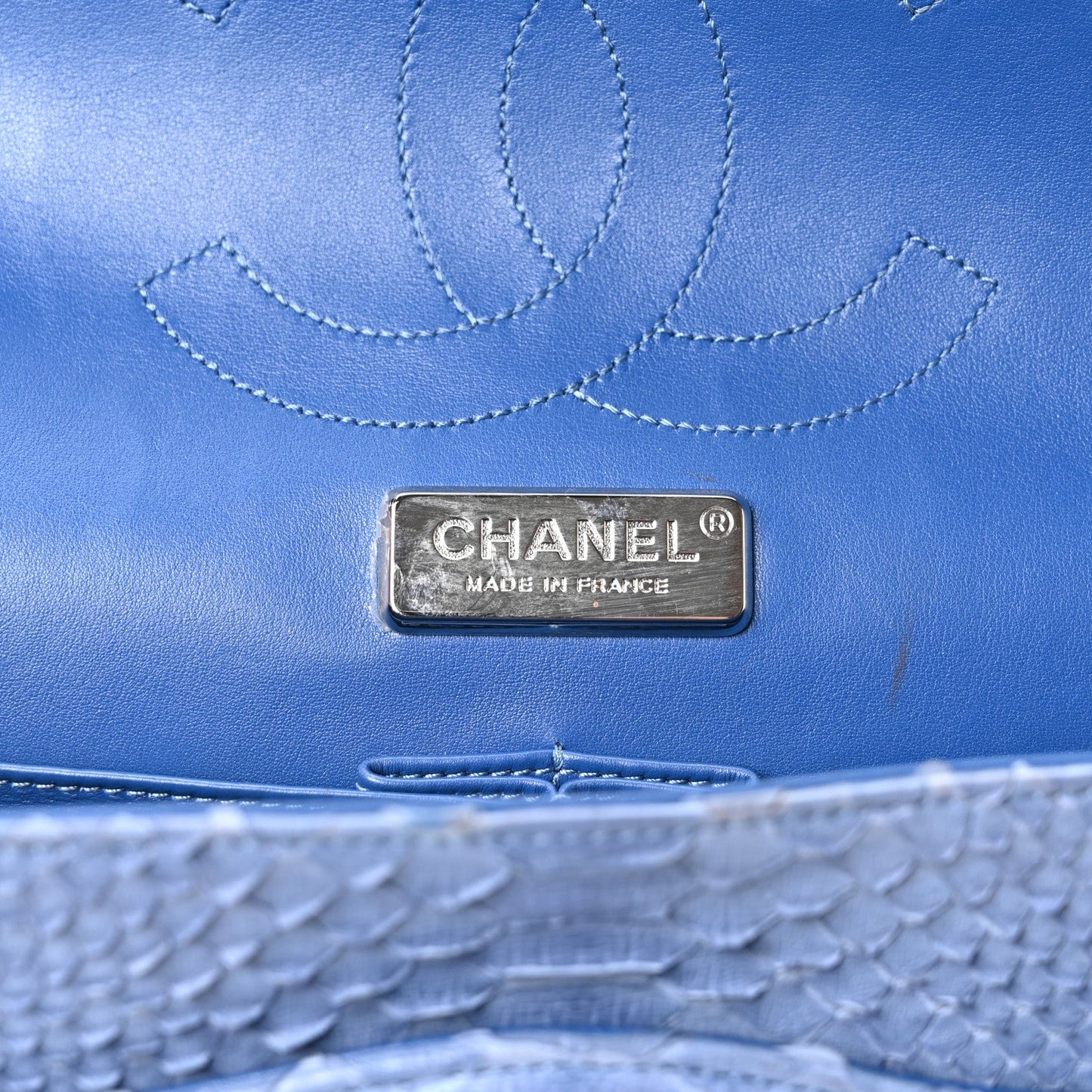 Snakeskin Jumbo Double Flap Light Blue