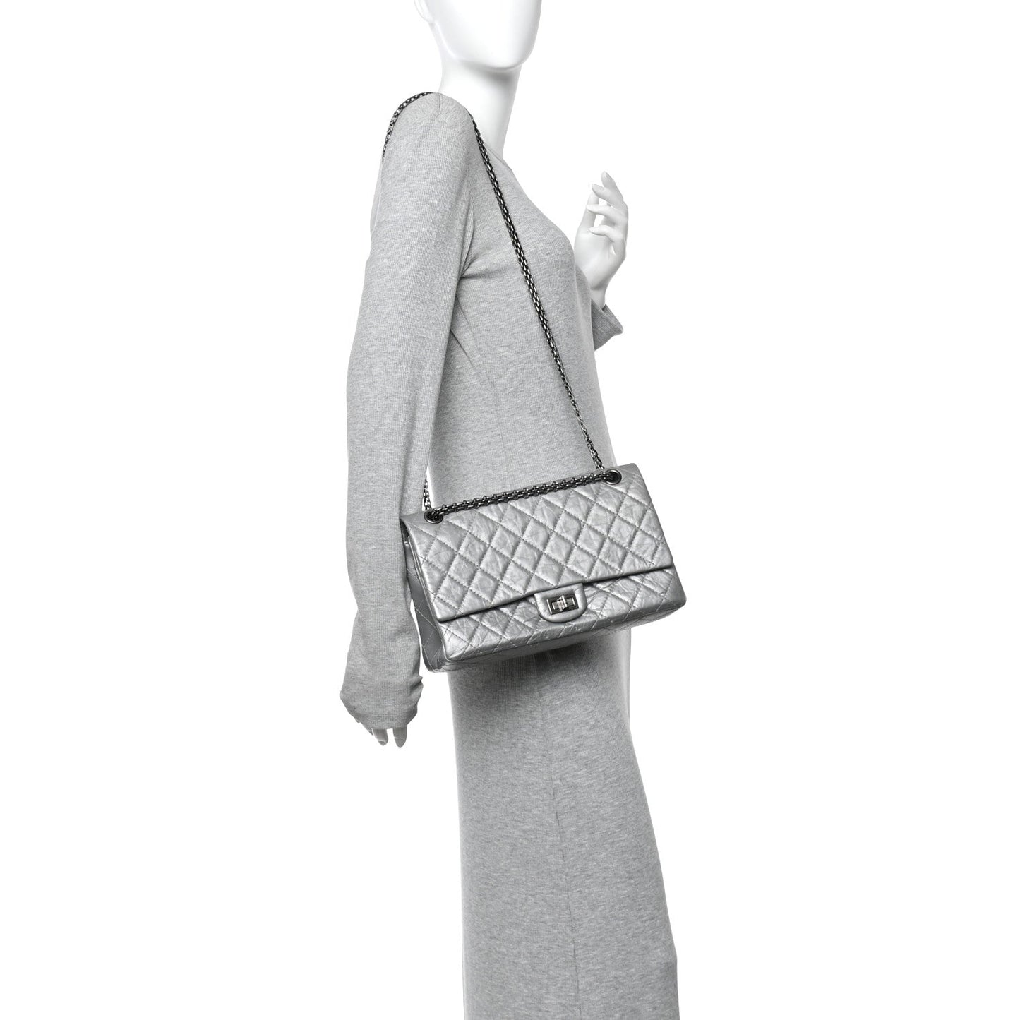 Metallic Aged Calfskin Quilted 2.55 Reissue 226 Flap Silver