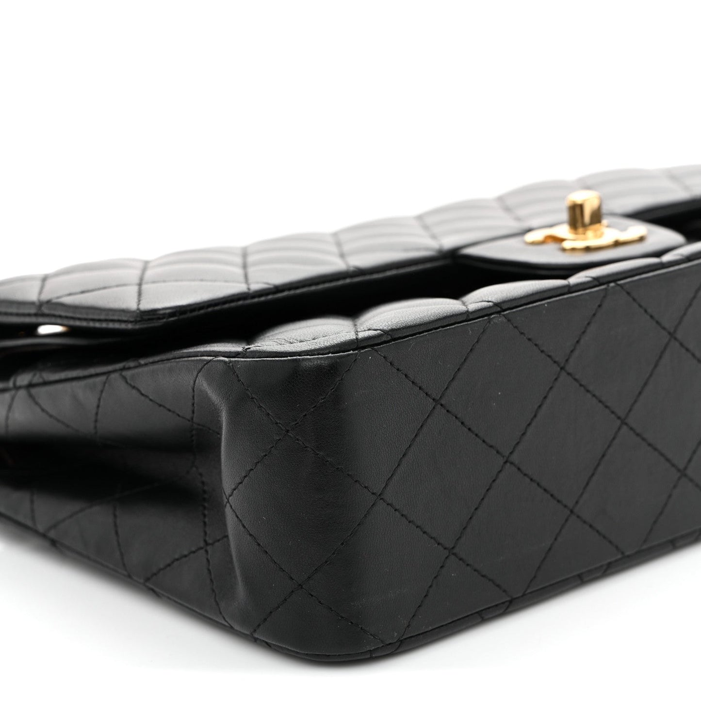 Lambskin Quilted Medium Double Flap Black