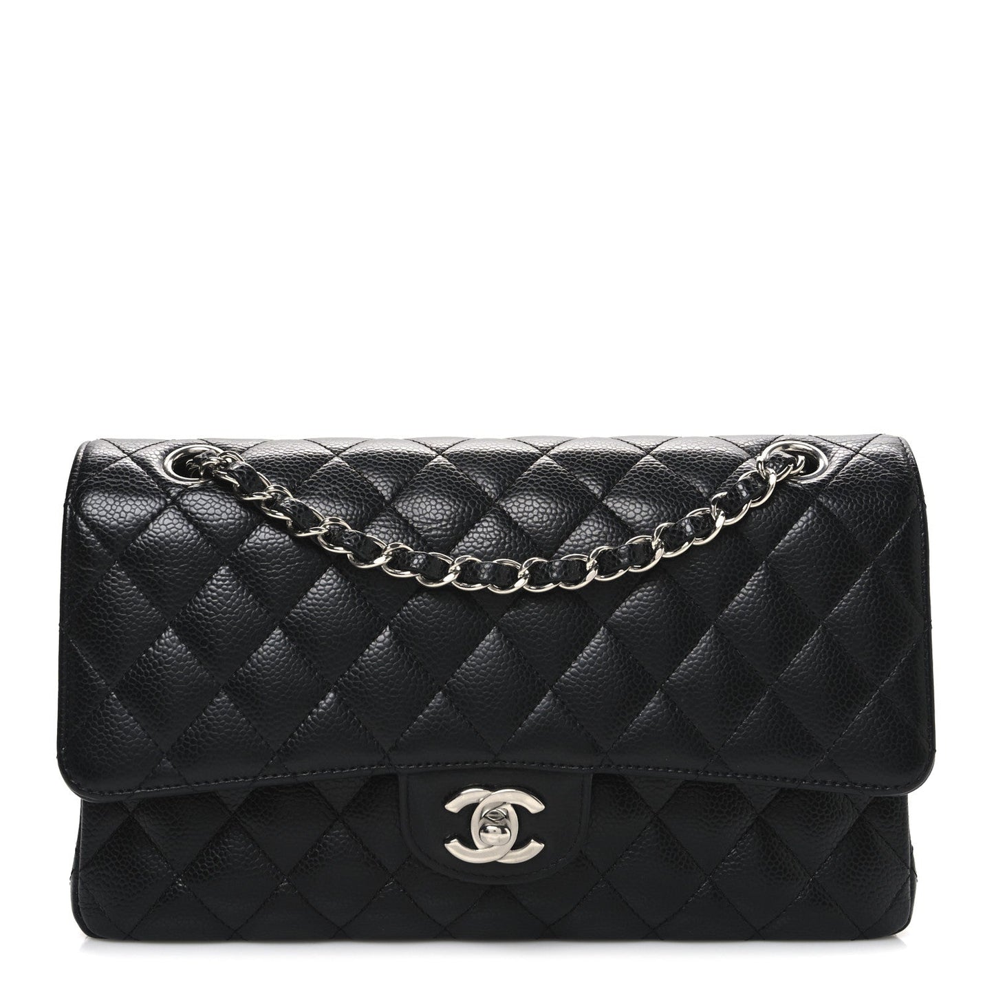 Caviar Quilted Medium Double Flap Black