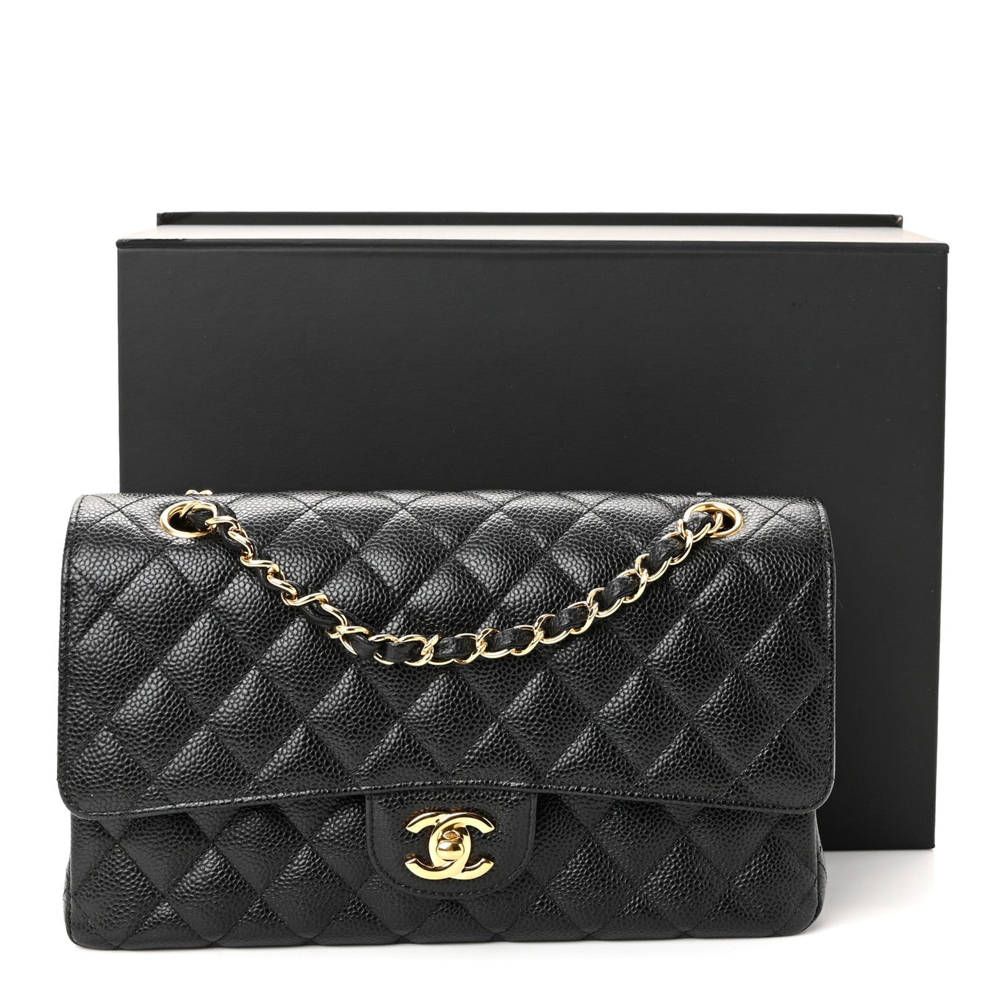Caviar Quilted Medium Double Flap Black