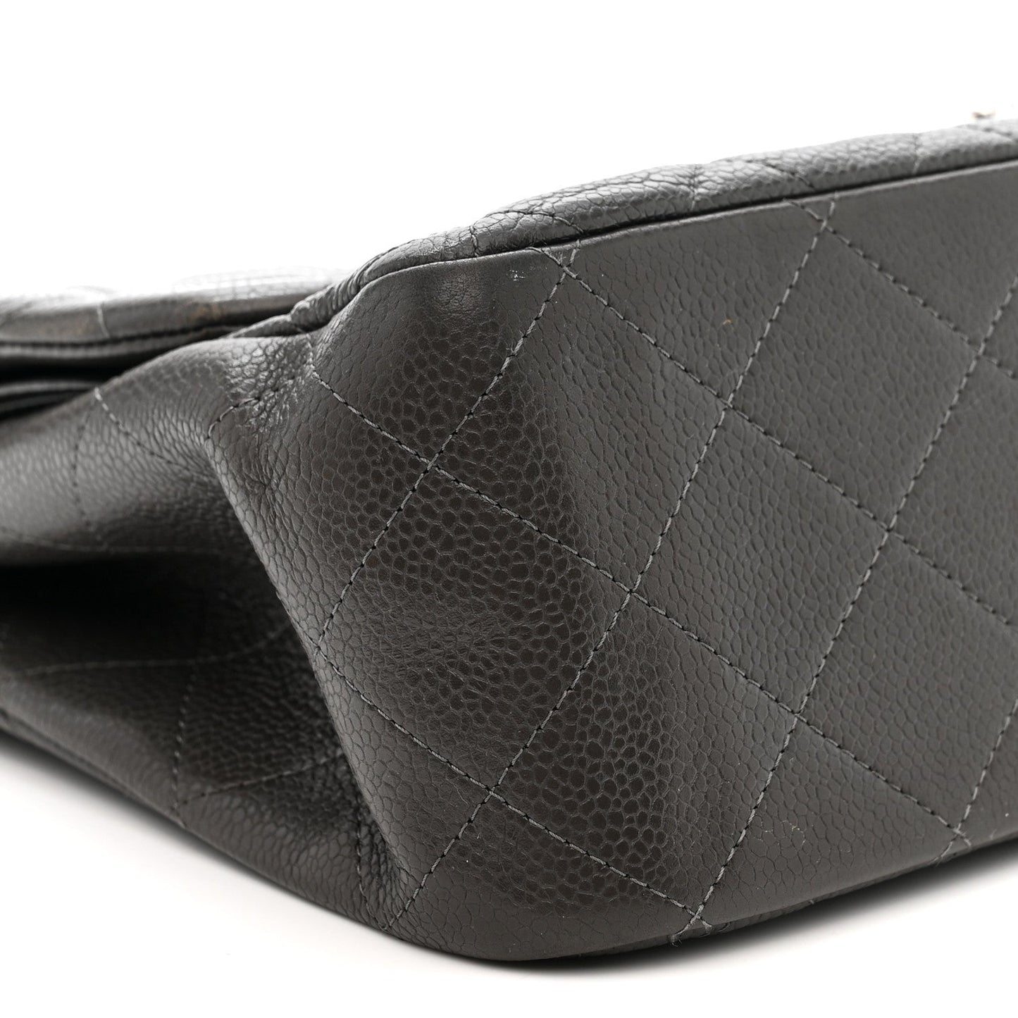 Caviar Quilted Jumbo Double Flap Grey