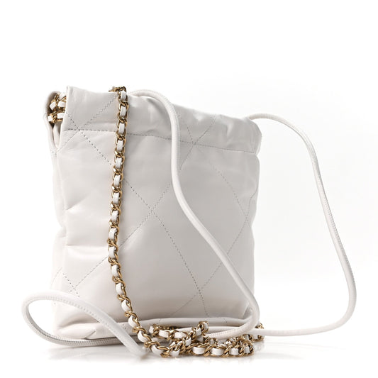 Shiny Calfskin Quilted Mini Chanel 22 White Black