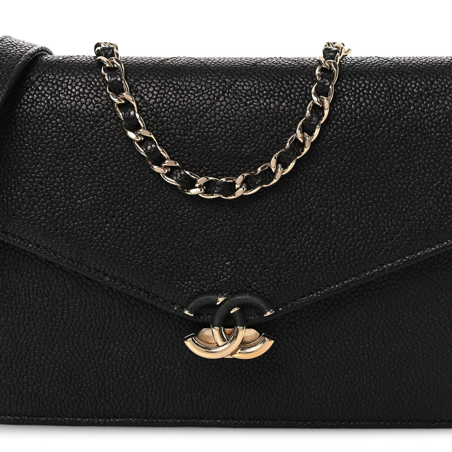 Grained Calfskin Quilted Cuba Wallet On Chain WOC Black