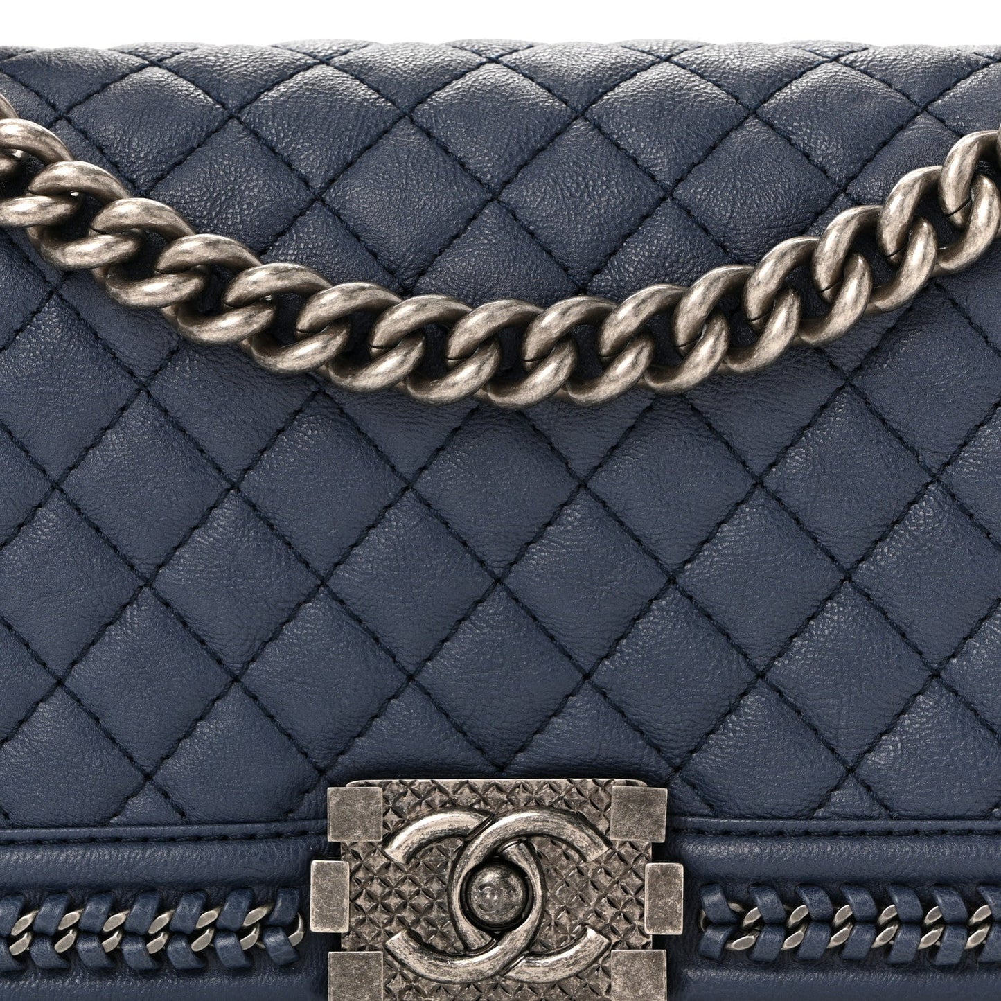 Lambskin Quilted Medium Top Handle Boy Flap Blue