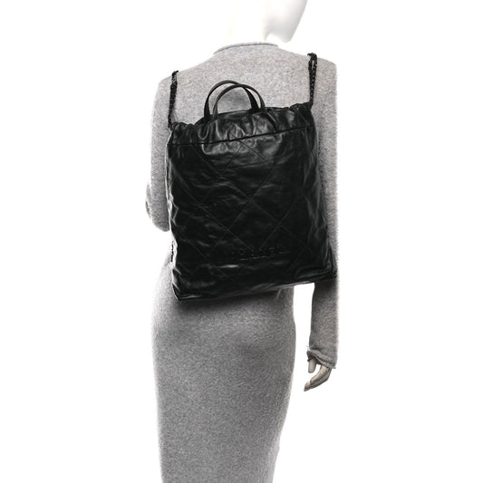 Shiny Calfskin Quilted Chanel 22 Backpack So Black