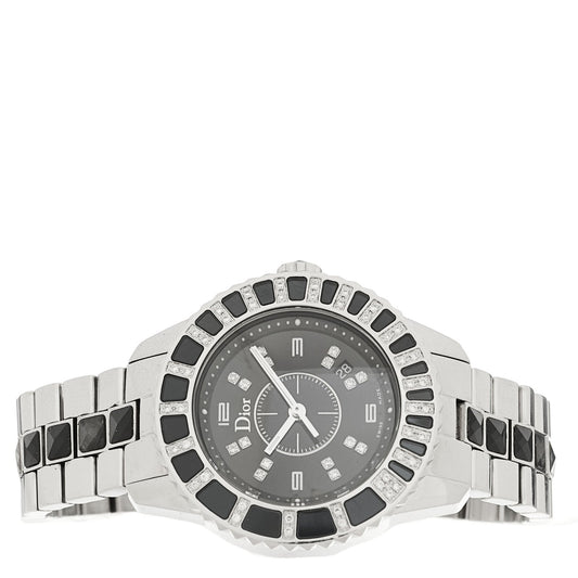 Stainless Steel Diamond Sapphire 33mm Christal Quartz Watch Black