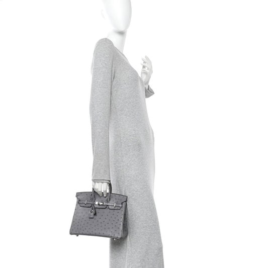 Ostrich Birkin 25 Gris Agate