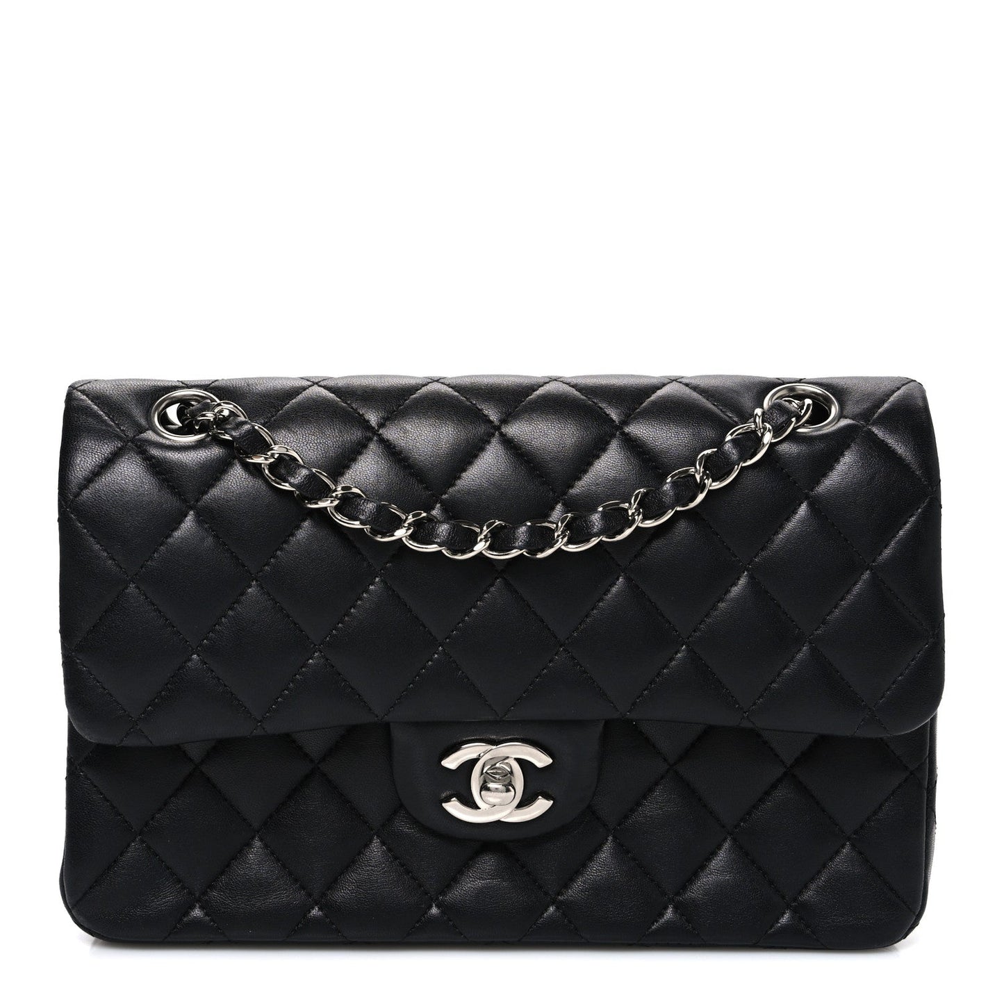 Lambskin Quilted Small Double Flap Black