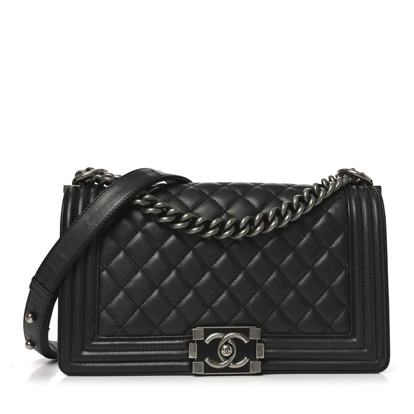 Lambskin Quilted Medium Boy Flap Dark Grey