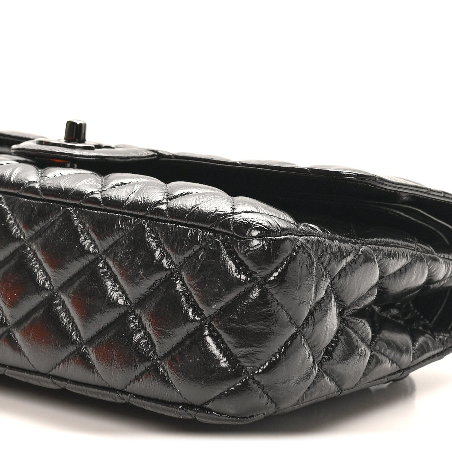 Shiny Crumpled Calfskin Quilted Medium Double Flap So Black