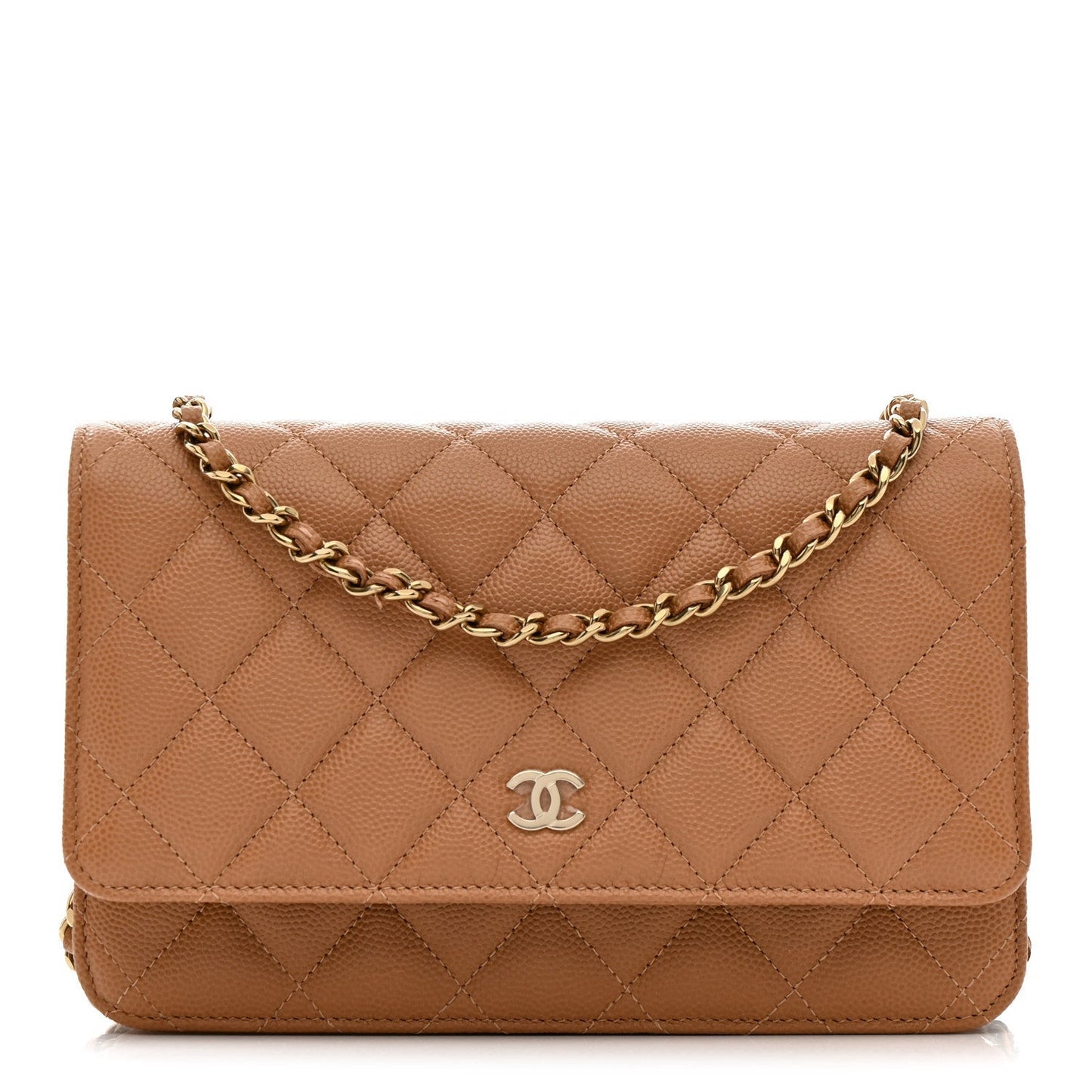 Caviar Quilted Wallet on Chain WOC Dark Beige