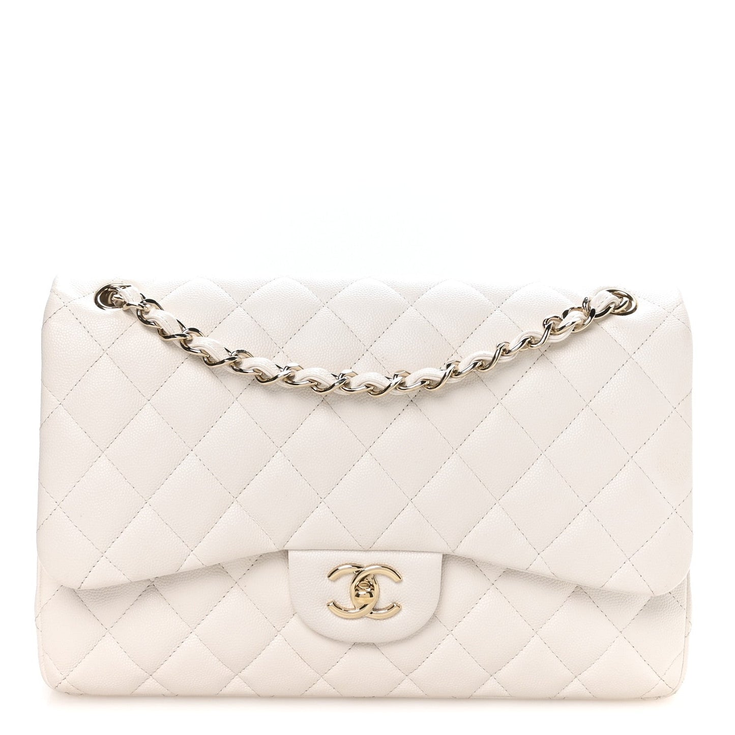 Caviar Quilted Jumbo Double Flap White